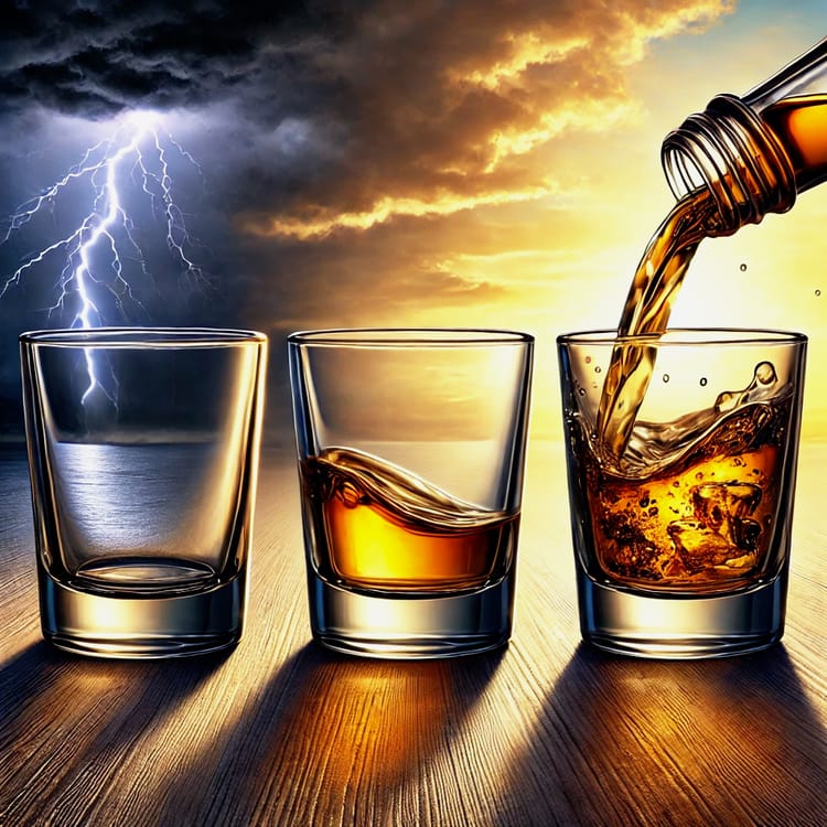 Three rum glasses - empty, half and full