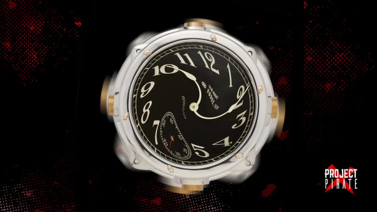 Project Pirate Warped watch face with distorted numbers against dark background
