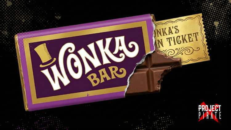 Wonka chocolate bar with golden ticket