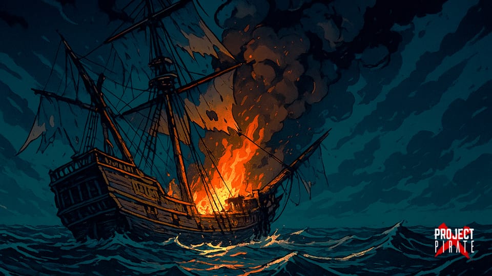 Storm-tested Captain boarding burning sinking ship in crisis