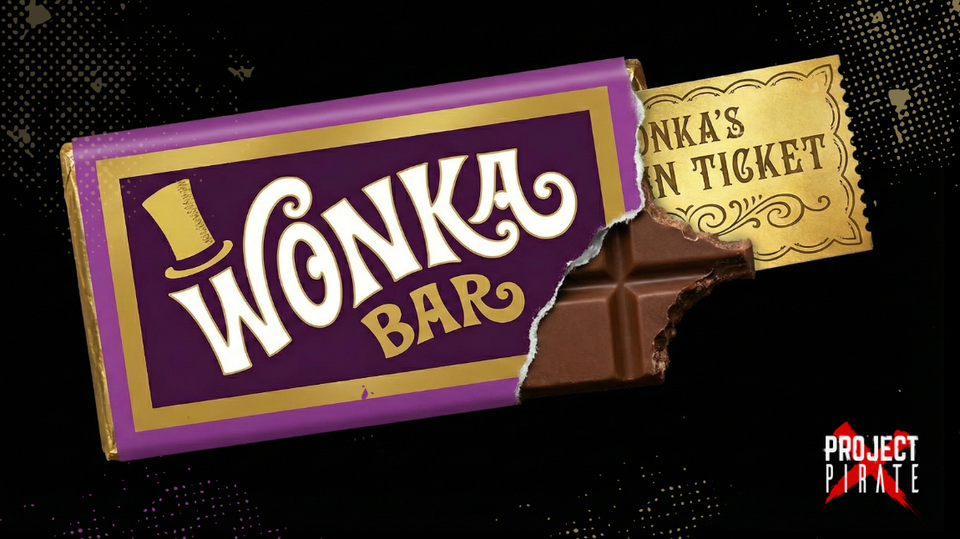 Wonka chocolate bar with golden ticket