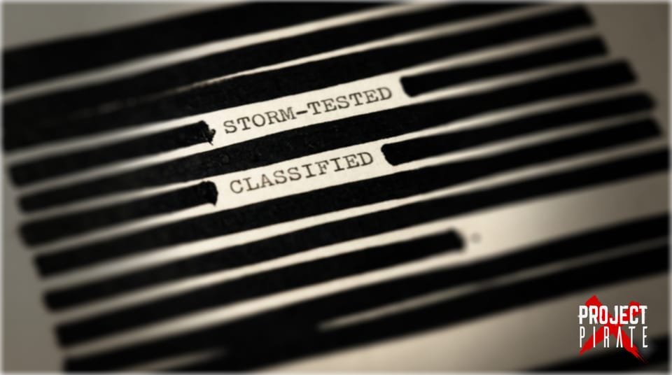 Close-up macro photograph of a heavily redacted document. Thick black bars cover most of the page.